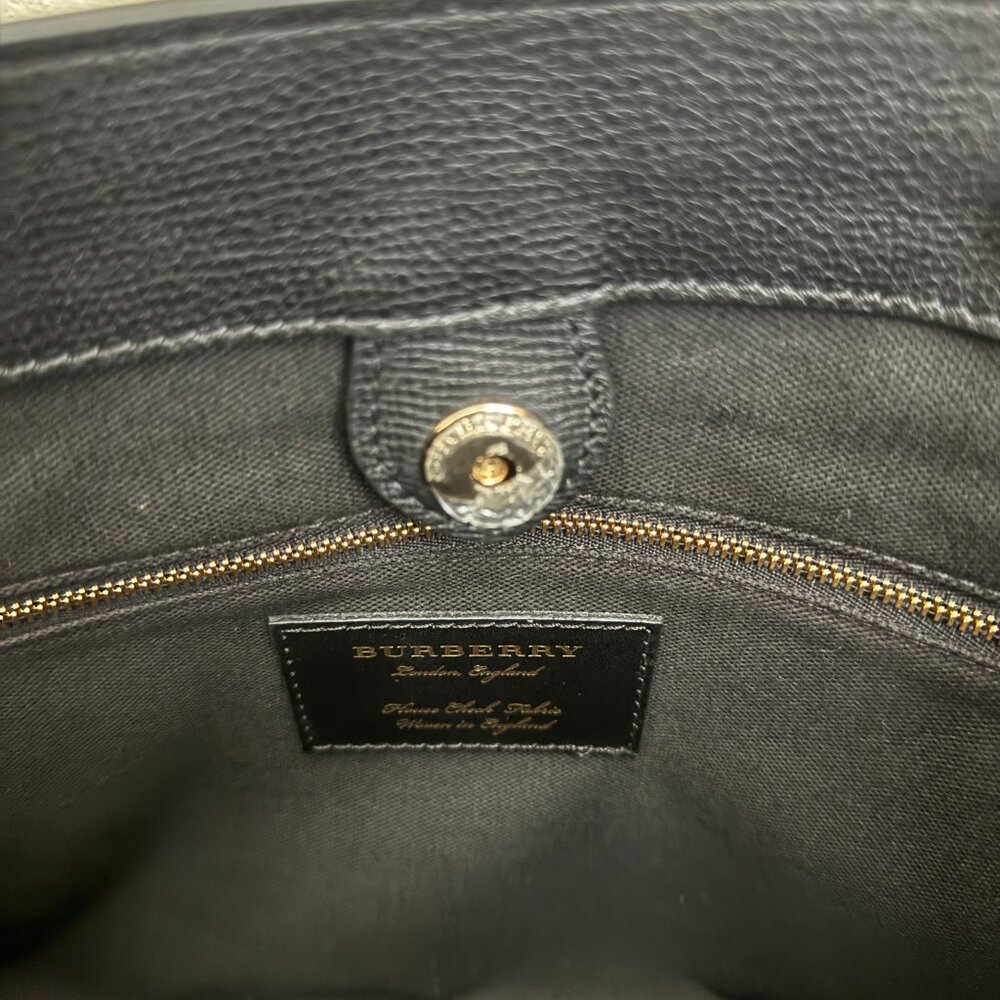 Burberry Banner House Check Derby Leather Medium Tote w/ Strap Authentic - Black - Picture 12 of 16